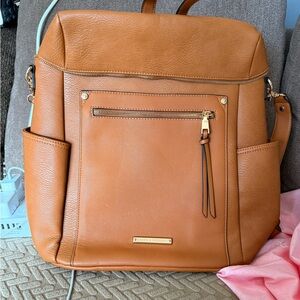 Poppy and Peonies Commuter Tan Leather Backpack